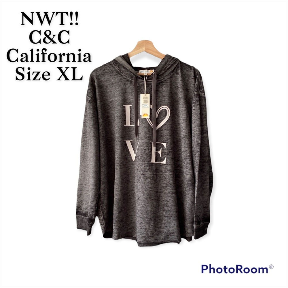 NWT!! C&C California| Ava Burn Wash Graphic Hoodie | Gray | Size XL
